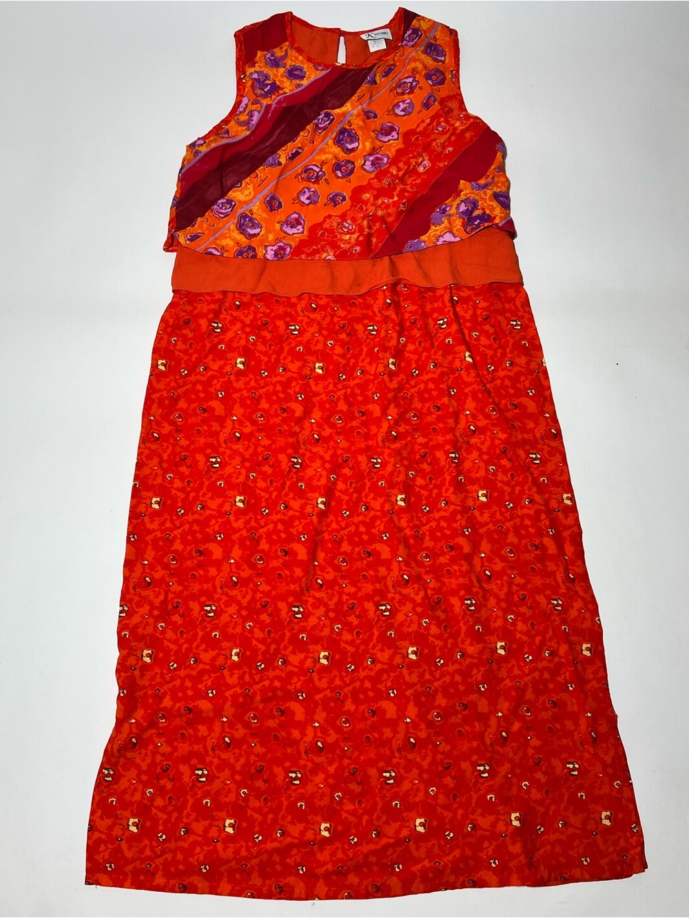 K Studio Retro Orange Purple Sleeveless Dress Size 14